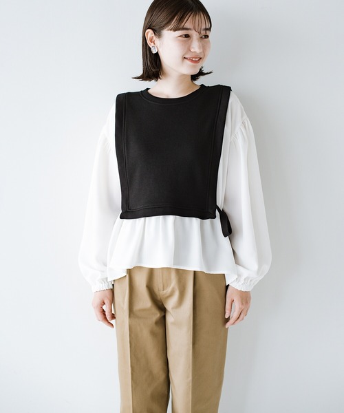 haco!（ハコ）の「楽ちんかわいいをとことん追求！シンプルボトムスに合わせるだけで簡単におしゃれな重ね着コーデが完成する便利なドッキングトップス（Tシャツ/カットソー・レディース・ベージュ/ブラック・LARGE/MEDIUM/X-LARGE/SMALL）」の20枚目の写真