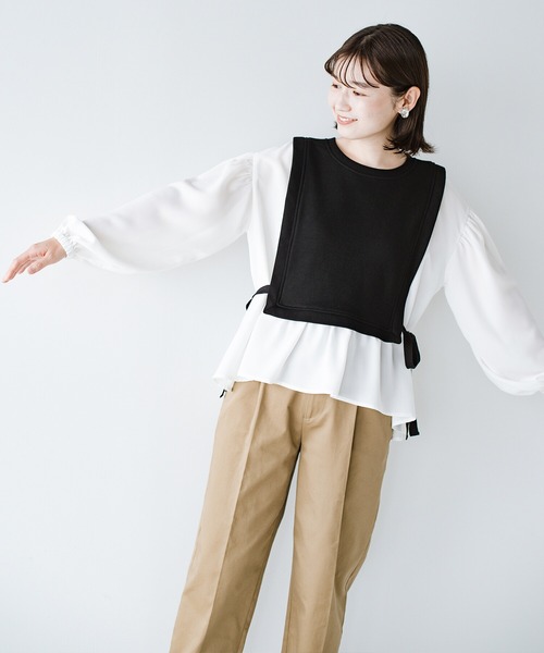 haco!（ハコ）の「楽ちんかわいいをとことん追求！シンプルボトムスに合わせるだけで簡単におしゃれな重ね着コーデが完成する便利なドッキングトップス（Tシャツ/カットソー・レディース・ベージュ/ブラック・LARGE/MEDIUM/X-LARGE/SMALL）」の21枚目の写真