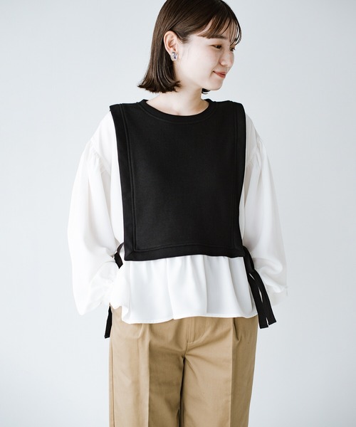 haco!（ハコ）の「楽ちんかわいいをとことん追求！シンプルボトムスに合わせるだけで簡単におしゃれな重ね着コーデが完成する便利なドッキングトップス（Tシャツ/カットソー・レディース・ベージュ/ブラック・LARGE/MEDIUM/X-LARGE/SMALL）」の22枚目の写真