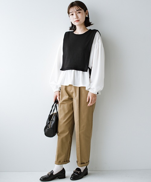haco!（ハコ）の「楽ちんかわいいをとことん追求！シンプルボトムスに合わせるだけで簡単におしゃれな重ね着コーデが完成する便利なドッキングトップス（Tシャツ/カットソー・レディース・ベージュ/ブラック・LARGE/MEDIUM/X-LARGE/SMALL）」の18枚目の写真