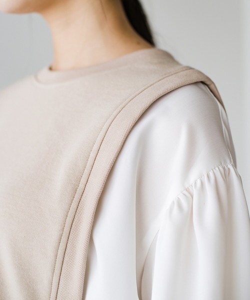 haco!（ハコ）の「楽ちんかわいいをとことん追求！シンプルボトムスに合わせるだけで簡単におしゃれな重ね着コーデが完成する便利なドッキングトップス（Tシャツ/カットソー・レディース・ベージュ/ブラック・LARGE/MEDIUM/X-LARGE/SMALL）」の12枚目の写真