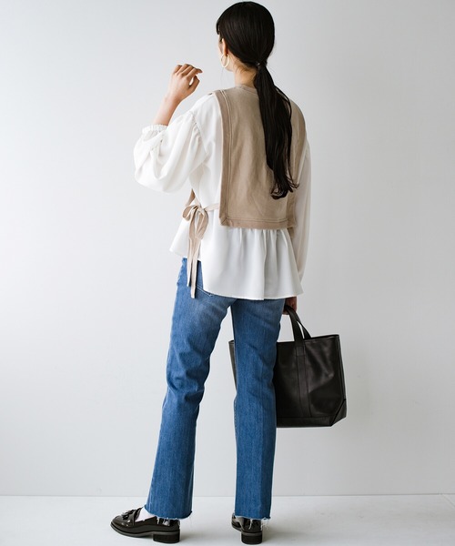 haco!（ハコ）の「楽ちんかわいいをとことん追求！シンプルボトムスに合わせるだけで簡単におしゃれな重ね着コーデが完成する便利なドッキングトップス（Tシャツ/カットソー・レディース・ベージュ/ブラック・LARGE/MEDIUM/X-LARGE/SMALL）」の6枚目の写真