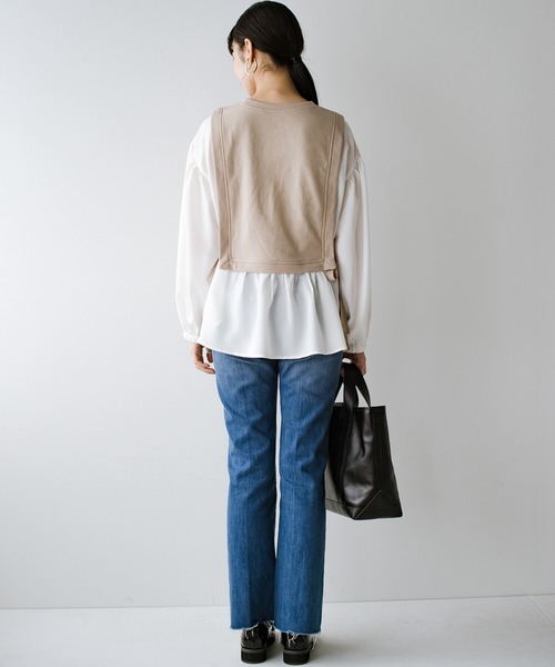 haco!（ハコ）の「楽ちんかわいいをとことん追求！シンプルボトムスに合わせるだけで簡単におしゃれな重ね着コーデが完成する便利なドッキングトップス（Tシャツ/カットソー・レディース・ベージュ/ブラック・LARGE/MEDIUM/X-LARGE/SMALL）」の7枚目の写真