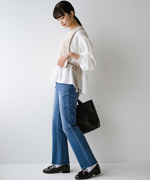 haco!（ハコ）の「楽ちんかわいいをとことん追求！シンプルボトムスに合わせるだけで簡単におしゃれな重ね着コーデが完成する便利なドッキングトップス（Tシャツ/カットソー・レディース・ベージュ/ブラック・LARGE/MEDIUM/X-LARGE/SMALL）」の19枚目の写真