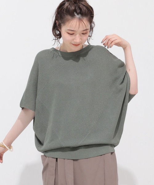 AMERICAN HOLIC（アメリカンホリック）の「編地切り替えニットプルオーバー（ニット/セーター・レディース・チャコールグレー/カーキ/モカ・M/L）」の2枚目の写真