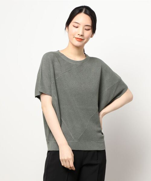 AMERICAN HOLIC（アメリカンホリック）の「編地切り替えニットプルオーバー（ニット/セーター・レディース・チャコールグレー/カーキ/モカ・M/L）」の4枚目の写真