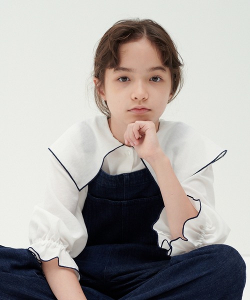 GLOBAL WORK（グローバルワーク）の「【AND YUA ANY】パイピングセーラーブラウス/959198（シャツ/ブラウス・キッズ・ホワイト/ライトブルー・150cm/160cm）」の2枚目の写真