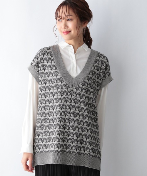 GLOBAL WORK（グローバルワーク）の「ジャガードニットベスト/956232（ベスト・レディース・イエロー/ブラック/ベージュ・FREE）」の2枚目の写真