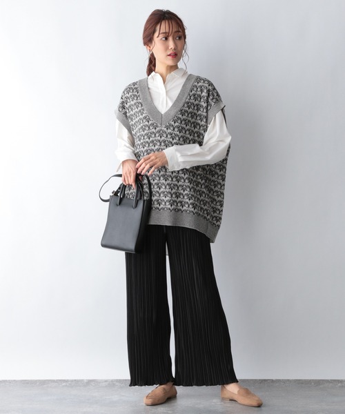 GLOBAL WORK（グローバルワーク）の「ジャガードニットベスト/956232（ベスト・レディース・イエロー/ブラック/ベージュ・FREE）」の4枚目の写真