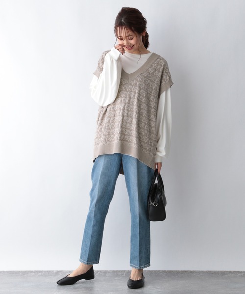 GLOBAL WORK（グローバルワーク）の「ジャガードニットベスト/956232（ベスト・レディース・イエロー/ブラック/ベージュ・FREE）」の9枚目の写真