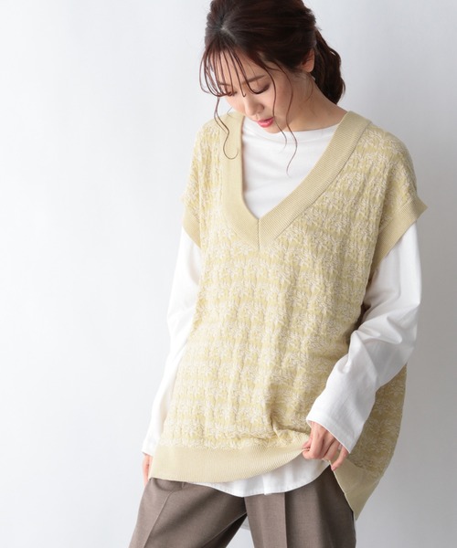 GLOBAL WORK（グローバルワーク）の「ジャガードニットベスト/956232（ベスト・レディース・イエロー/ブラック/ベージュ・FREE）」の13枚目の写真