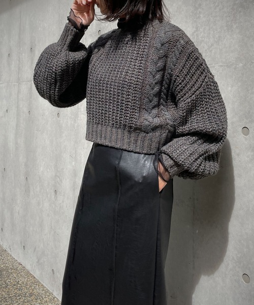 &g'aime（アンジェム）の「【&g’aime】バックデザインケーブルニット（ニット/セーター・レディース・チャコールグレー/ライトグレー/ベージュ・FREE）」の13枚目の写真