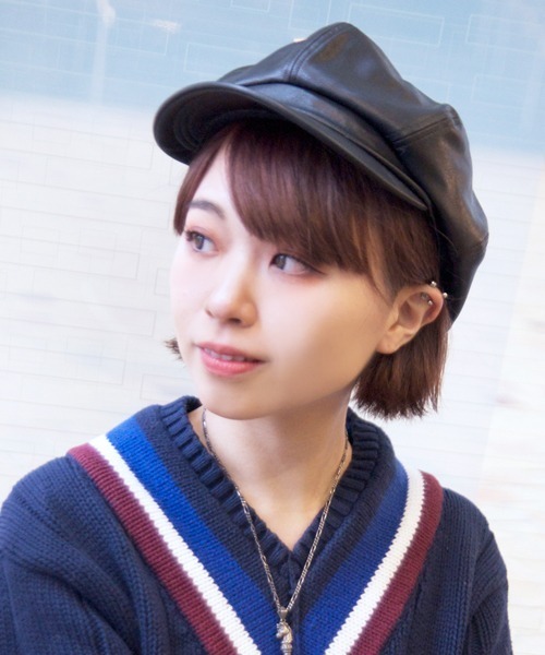 Ruben（ルーベン）の「FAUX LEATHER CASKET/フェイクレザー キャスケット（キャスケット・レディース・ブラック/ブラウン/グレー・FREE）」の2枚目の写真