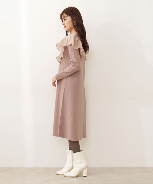 PROPORTION BODY DRESSING(プロポーションボディドレッシング)の「ラッフルAラインニットワンピ / 1211240115(ワンピース・レディース・ブラウン系その他/ブラック・MEDIUM/SMALL)」の4枚目の写真
