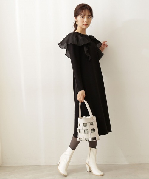 PROPORTION BODY DRESSING(プロポーションボディドレッシング)の「ラッフルAラインニットワンピ / 1211240115(ワンピース・レディース・ブラウン系その他/ブラック・MEDIUM/SMALL)」の6枚目の写真