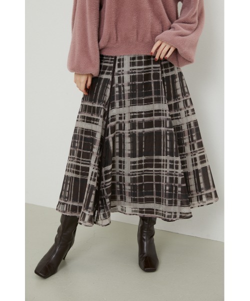 rienda（リエンダ）の「MIXパターンパネルフレアスカート（スカート・レディース・ダークブラウン/グレー/アイボリー・SMALL/MEDIUM）」の5枚目の写真