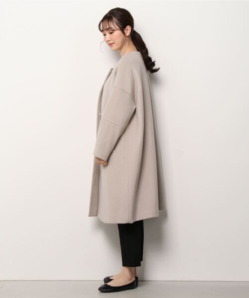 NANO universe（ナノユニバース）の「ダブルビーバーノーカラークルーネックコート（ノーカラーコート・レディース・ブラック/モカ/グレー系その他4・38/36）」の4枚目の写真