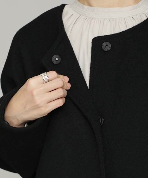 NANO universe（ナノユニバース）の「ダブルビーバーノーカラークルーネックコート（ノーカラーコート・レディース・ブラック/モカ/グレー系その他4・38/36）」の8枚目の写真