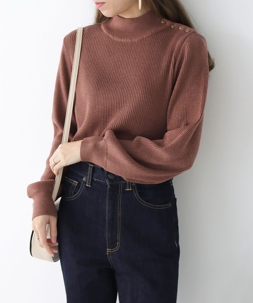 HER CLOSET（ハークローゼット）の「【shemoshelly】WEB限定洗えるアシメショルダーボタンハイネックリブニット（ニット/セーター・レディース・ホワイト/ブラック/アッシュブラウン/グリーン/ブルーパープル・M）」の17枚目の写真