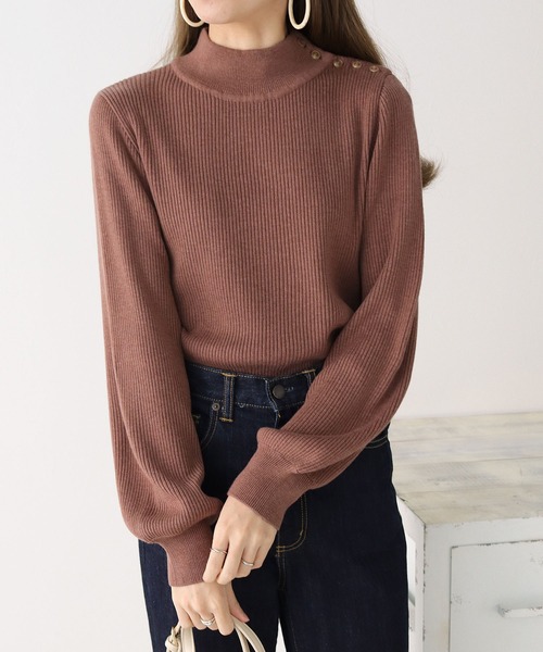 HER CLOSET（ハークローゼット）の「【shemoshelly】WEB限定洗えるアシメショルダーボタンハイネックリブニット（ニット/セーター・レディース・ホワイト/ブラック/アッシュブラウン/グリーン/ブルーパープル・M）」の22枚目の写真