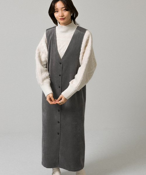 KBF(ケイビーエフ)の「コーデュロイクロスジャンパースカート(ジャンパースカート・レディース・ネイビー/ブラウン/グレー・ONE)」の4枚目の写真