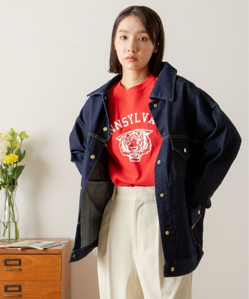 ANGIE（アンジー）の「ビッグカラーオーバーサイズデニムジャケット（デニムジャケット・レディース・ブルー/ネイビー・FREE）」の15枚目の写真