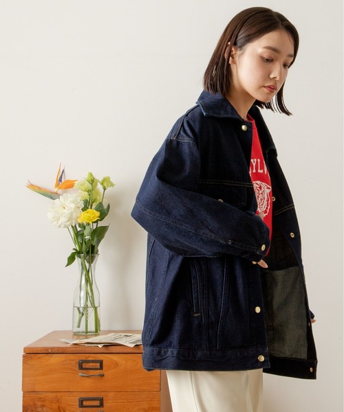ANGIE（アンジー）の「ビッグカラーオーバーサイズデニムジャケット（デニムジャケット・レディース・ブルー/ネイビー・FREE）」の17枚目の写真