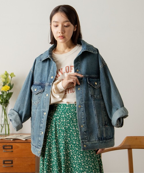 ANGIE（アンジー）の「ビッグカラーオーバーサイズデニムジャケット（デニムジャケット・レディース・ブルー/ネイビー・FREE）」の18枚目の写真