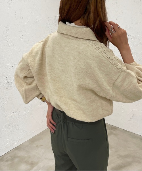 apres jour mignon(アプレジュールミニョン)の「透かし編みポロニット【ZOZOTOWN限定アイテム】(ニット/セーター・レディース・グリーン系その他/パープル系その他/ライトベージュ・X-LARGE/フリー)」の7枚目の写真