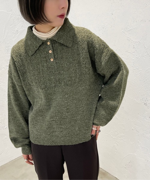 apres jour mignon(アプレジュールミニョン)の「透かし編みポロニット【ZOZOTOWN限定アイテム】(ニット/セーター・レディース・グリーン系その他/パープル系その他/ライトベージュ・X-LARGE/フリー)」の14枚目の写真