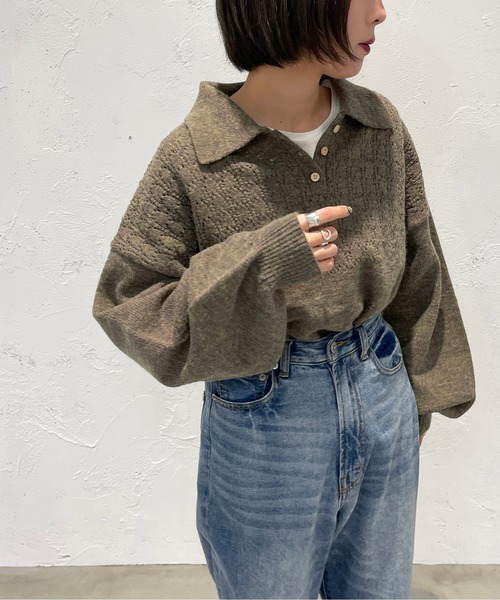 apres jour mignon(アプレジュールミニョン)の「透かし編みポロニット【ZOZOTOWN限定アイテム】(ニット/セーター・レディース・グリーン系その他/パープル系その他/ライトベージュ・X-LARGE/フリー)」の19枚目の写真