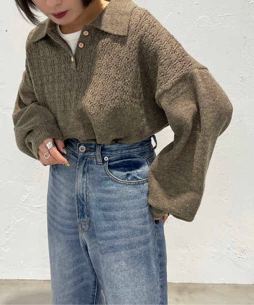 apres jour mignon(アプレジュールミニョン)の「透かし編みポロニット【ZOZOTOWN限定アイテム】(ニット/セーター・レディース・グリーン系その他/パープル系その他/ライトベージュ・X-LARGE/フリー)」の20枚目の写真