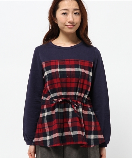 OUTLET(アウトレット)の「【Ciaopanic】ネルチェック×ミニ裏毛ドッキングプルオーバー(Tシャツ/カットソー・レディース・グリーン/レッド・FREE)」の3枚目の写真