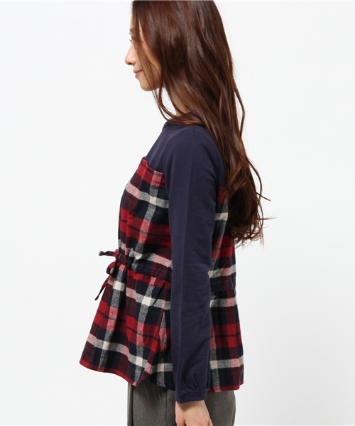 OUTLET(アウトレット)の「【Ciaopanic】ネルチェック×ミニ裏毛ドッキングプルオーバー(Tシャツ/カットソー・レディース・グリーン/レッド・FREE)」の4枚目の写真