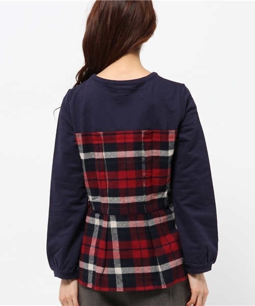 OUTLET(アウトレット)の「【Ciaopanic】ネルチェック×ミニ裏毛ドッキングプルオーバー(Tシャツ/カットソー・レディース・グリーン/レッド・FREE)」の5枚目の写真