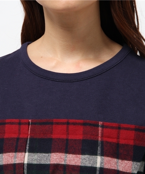 OUTLET(アウトレット)の「【Ciaopanic】ネルチェック×ミニ裏毛ドッキングプルオーバー(Tシャツ/カットソー・レディース・グリーン/レッド・FREE)」の6枚目の写真