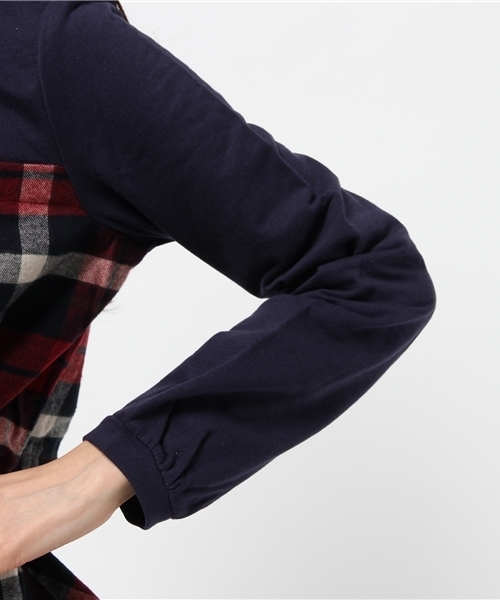 OUTLET(アウトレット)の「【Ciaopanic】ネルチェック×ミニ裏毛ドッキングプルオーバー(Tシャツ/カットソー・レディース・グリーン/レッド・FREE)」の7枚目の写真