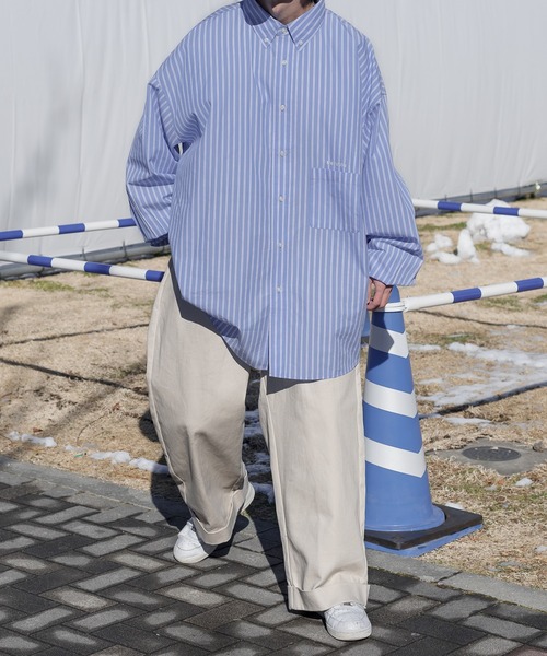 Perushu(ペルーシュ)の「オーバーサイズストライプシャツ(シャツ/ブラウス・メンズ・ホワイト/サックスブルー/ピンク/イエロー・MEDIUM/LARGE)」の19枚目の写真