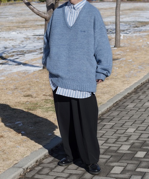 Perushu(ペルーシュ)の「オーバーサイズストライプシャツ(シャツ/ブラウス・メンズ・ホワイト/サックスブルー/ピンク/イエロー・MEDIUM/LARGE)」の9枚目の写真