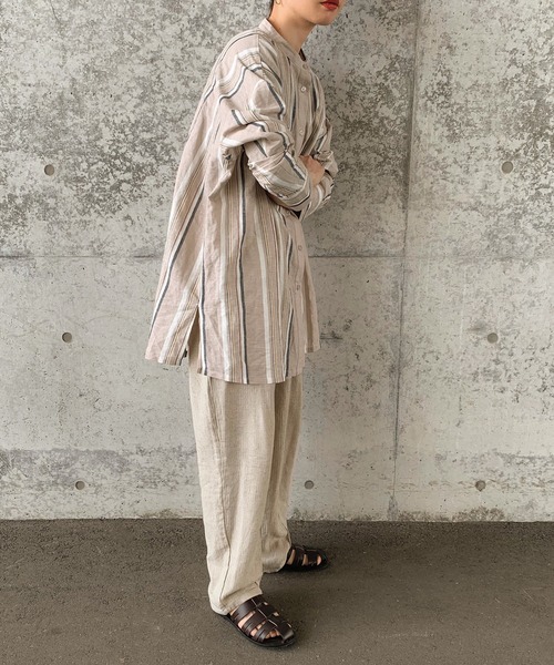 select MOCA by son（セレクトモカバイソン）の「リネンフロントタックリラックスパンツ（スラックス・レディース・ブラック/カーキ/ナチュラル/アッシュ・FREE）」の10枚目の写真