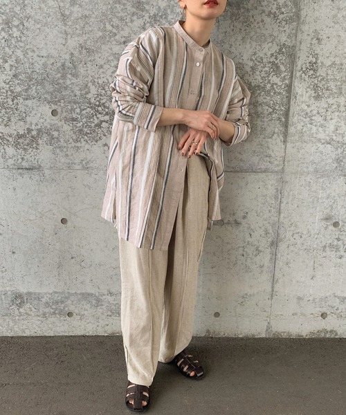 リネンフロントタックリラックスパンツ（スラックス）｜select MOCA by