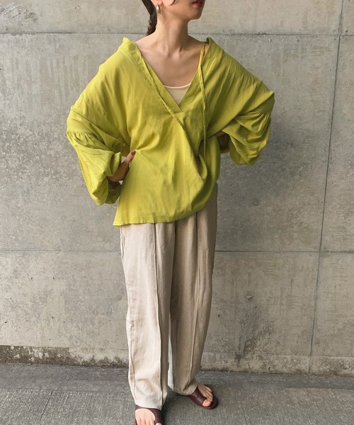 select MOCA by son（セレクトモカバイソン）の「リネンフロントタックリラックスパンツ（スラックス・レディース・ブラック/カーキ/ナチュラル/アッシュ・FREE）」の11枚目の写真