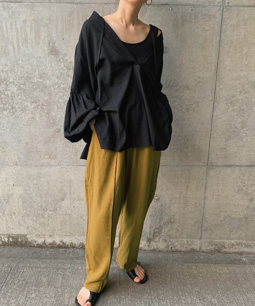 select MOCA by son（セレクトモカバイソン）の「リネンフロントタックリラックスパンツ（スラックス・レディース・ブラック/カーキ/ナチュラル/アッシュ・FREE）」の7枚目の写真