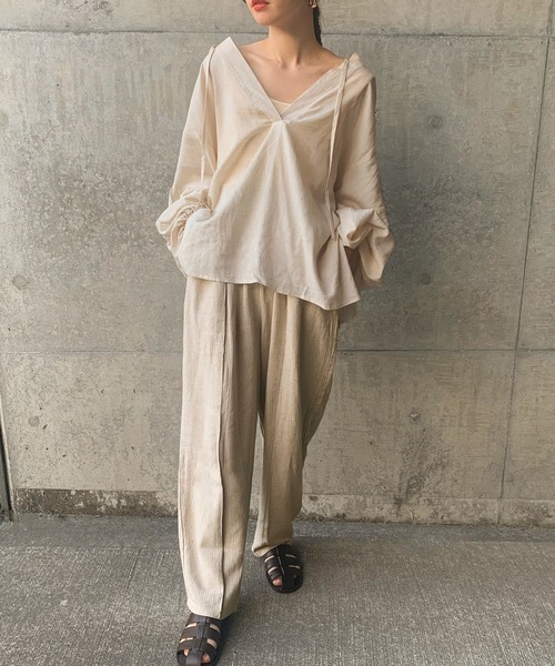 select MOCA by son（セレクトモカバイソン）の「リネンフロントタックリラックスパンツ（スラックス・レディース・ブラック/カーキ/ナチュラル/アッシュ・FREE）」の17枚目の写真