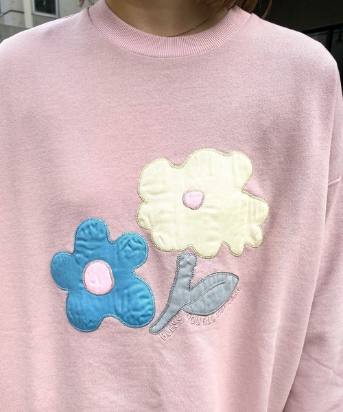 WHO'S WHO gallery（フーズフーギャラリー）の「【BLESS YOU/ブレスユー】センターフラワー刺繍クルースウェット（スウェット・メンズ・ネイビー/サーモンピンク/アッシュグレー/サックスブルー・FREE）」の14枚目の写真