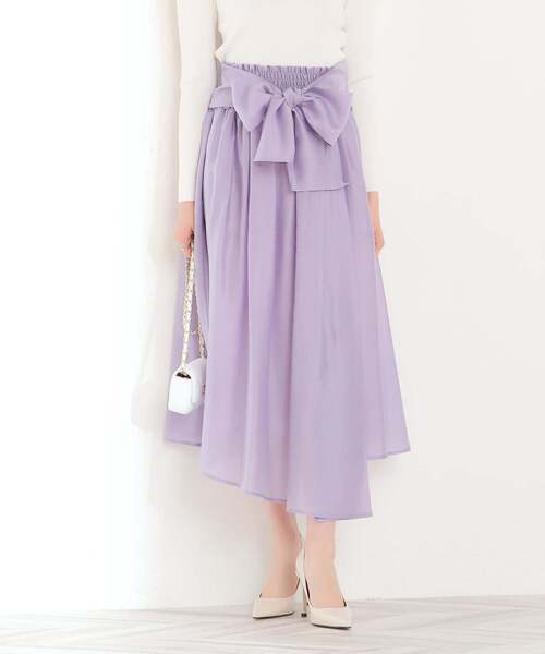 Tiara（ティアラ）の「ハイウエストシャーリングベルト付きラップ風ギャザーフレアスカート（スカート・レディース・ピンク/ホワイト/ラベンダー・FREE）」の2枚目の写真