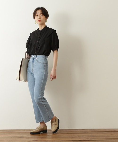 N.（N. Natural Beauty Basic）（エヌエヌナチュラルビューティーベーシック）の「◆ガルーダドビー三角ケープブラウス（シャツ/ブラウス・レディース・ブラック/クリーム/ブルー/モーブ系・MEDIUM）」の8枚目の写真