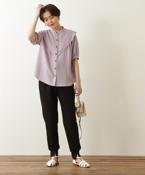 N.（N. Natural Beauty Basic）（エヌエヌナチュラルビューティーベーシック）の「◆ガルーダドビー三角ケープブラウス（シャツ/ブラウス・レディース・ブラック/クリーム/ブルー/モーブ系・MEDIUM）」の12枚目の写真