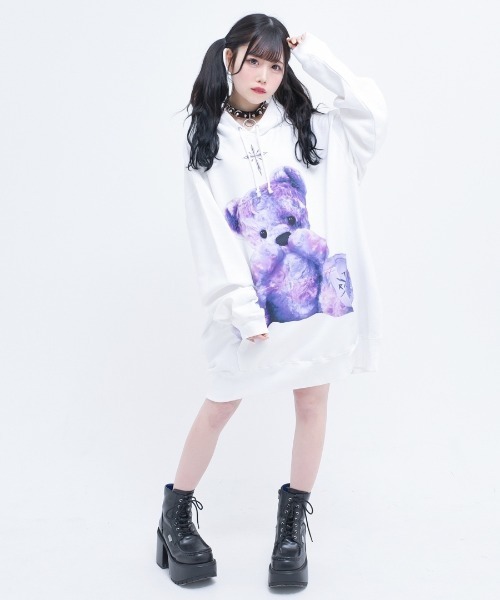 TRAVAS TOKYO(トラバス トウキョウ)の「『TRAVAS TOKYO/トラバス トーキョー』Furry bear Hoodie/くまプリント プルオーバーパーカー(パーカー・レディース・ホワイト/ライトブルー/ブラック/ライトピンク/ブラック×パープル・44/46)」の22枚目の写真