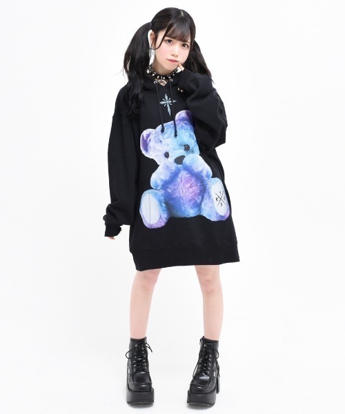 TRAVAS TOKYO(トラバス トウキョウ)の「『TRAVAS TOKYO/トラバス トーキョー』Furry bear Hoodie/くまプリント プルオーバーパーカー(パーカー・レディース・ホワイト/ライトブルー/ブラック/ライトピンク/ブラック×パープル・44/46)」の13枚目の写真